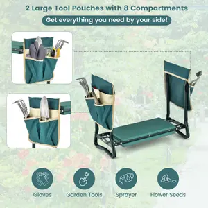 Costway Folding Garden Kneeler Seat Soft EVA Pad Bench w/ 2 Large Tool Pouches