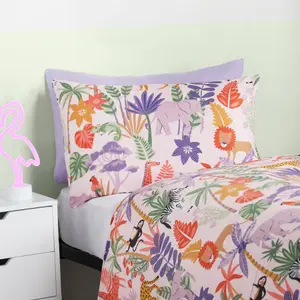 Safari Duvet Cover Set Reversible Quilt Soft Pillowcase Bedding, Pink - Single