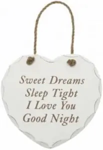 Hanging Wooden Heart Shaped Plaque Decoration Home Message Sweet Dreams Sleep Tight I Love You Good Night