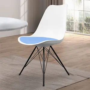 Soho White and Light Blue Plastic Dining Chair with Black Metal Legs