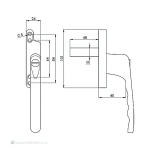 Windowparts Odyssey Tongue Espag Window Handle - Right Hand - Silver - 116656