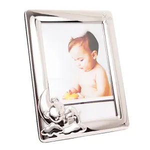 Baby 5x7 Picture Frame in Nickel Plated with Sleeping Bear and Diamante Stars