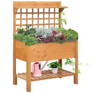 Outsunny Wooden Planter Raised Elevated Garden Bed w/ 2 Shelves, 105x40x135cm