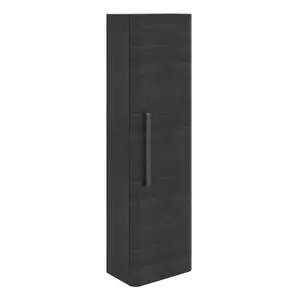 Emery Wall Hung Textured Black Tall Bathroom Cabinet with Black Bar Handle (H)120cm (W)35cm