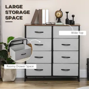 HOMCOM 8 Drawer Fabric Chest of Drawers w/ Wooden Top for Closet Hallway Grey