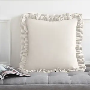 Catherine Lansfield So Soft Velvet Touch Double Frill 43x43 cm Cushion Cream