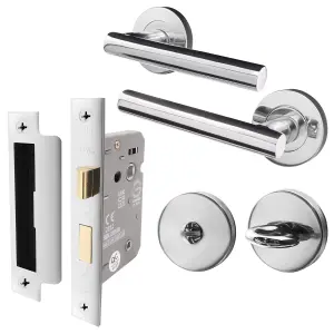 AFIT Polished Chrome Bathroom Door Handle & Lock Set - Handles, Thumb Turn & Release & Lock - Olvera Range