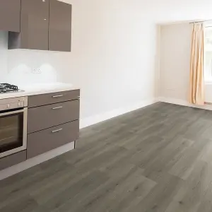 Grey Modern Wood Effect Anti-Slip Vinyl Flooring For Kitchen, Bathroom, 2.5mm Thick Vinyl Sheet-1m(3'3") X 3m(9'9")-3m²