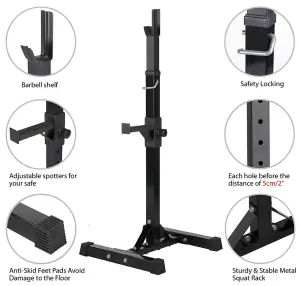 Yaheetech Black Solid Steel Adjustable Squat Rack for Home Gym