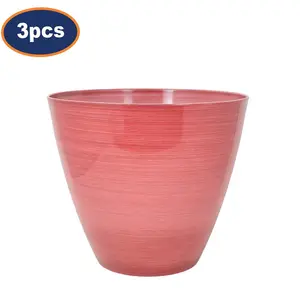 Pot Savannah Planter Round Plastic Pink Gloss Flower Plant Garden 25cm 3Pcs