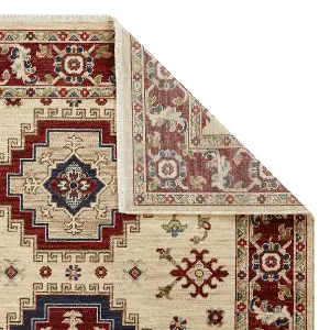 Persian Cream Traditional Easy to Clean Geometric Bordered Wool Rug for Living Room & Bedroom-120cm X 180cm