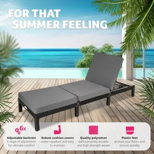 Sun Lounger Sofia - 6-step adjustable backrest, thick padding, UV-resistant - black