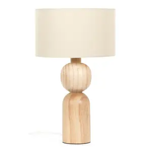 ValueLights Azalea Rustic Wooden Bedside Table Lamp with a Natural Drum Lampshade