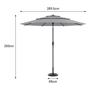 3-Tier Umbrella with Solar Lights and Black Concrete-Filled Patio Umbrella Stand