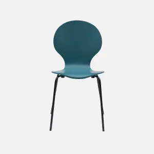 sweeek. Set of 4 retro wooden stacking chairs Naomi Blue 43x48x87 cm