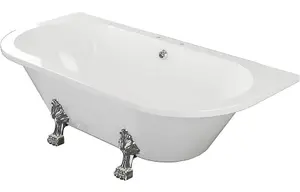 Aquarius Timeless Luxury Freestanding Back To Wall 2TH Bath With Chrome Lions Paw Feet 1700mm