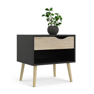 Dowler 1 Drawer Bedside Table Black Matte/Oak