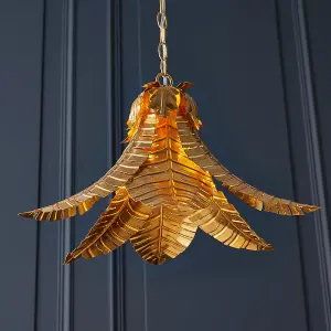 Gold Ceiling Pendant Light Decorative Leaf Design Single Bulb Hanging Fitting