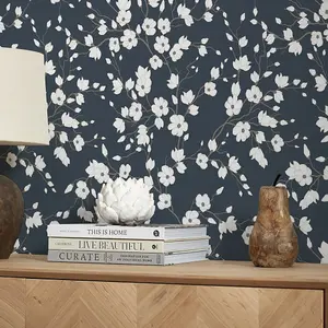 Spring Blossom Wallpaper In Navy