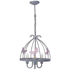 Milagro Kago Pink/Grey Pendant Lamp Beautiful Hand Made Ceiling Light With A Butterfly Theme In Modern Grey And Baby Pink