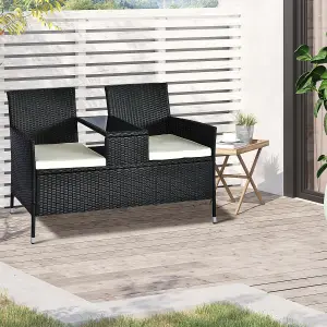 Outsunny Companion Seat Table Chair Conservatory Rattan Loveseat Garden Bench