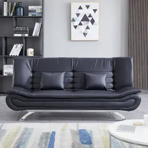 2 Seater Sofa Bed Faux Leather Shell Loveseat Couch Recliner Sofabed with 2 Pillows in Black