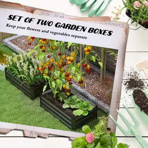 Outsunny Set of 2 Galvanised Raised Garden Bed, Grey