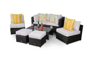 Amalfi 6 Seat Rattan Garden Sofa Set with Coffee Table and 2 Stools - Brown