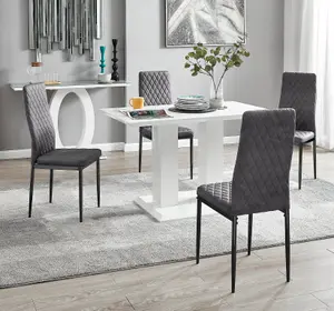 Furniturebox UK 4 Seater Dining Set - Imperia White High Gloss Dining Table and Chairs - 4 Grey Velvet Milan Black Leg Chairs