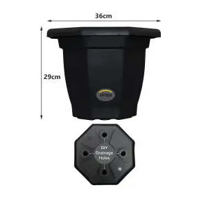 simpa 2PC Black Octagonal Plastic Planters 36cm (Dia).