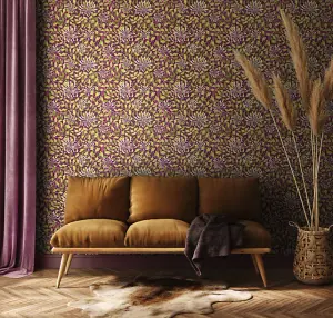 Hoopla Walls Honeysuckle Leaf Trail Aubergine Smooth Matt Wallpaper