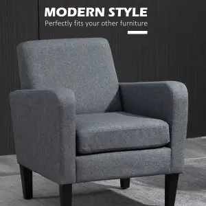 HOMCOM Modern Armchair Accent Chair with Rubber Wood Legs for Bedroom Grey