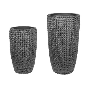 Set of 2 Plant Pots CEDRUS PE Rattan Black