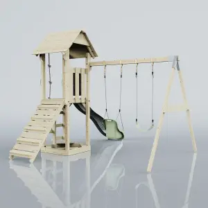 PolarPlay Tower Kids Wooden Climbing Frame with Swing and Slide - Swing Olavo Mist