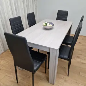 Dining Table and 6 Chairs Grey 6  Black Leather Chairs Wood Dining Set Furniture