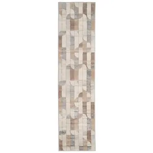 Neutral Beige Grey Geo Wabi Sabi Retro Runner Rug 60x240cm