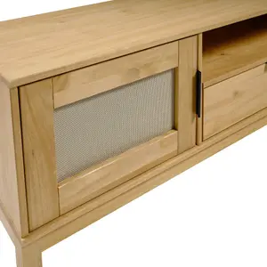 Corona Rattan 1 Door 1 Drawer TV Unit in Distressed Wax Pine and Rattan Effect