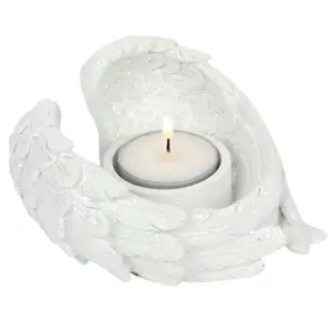 Glitter Angel Wing Tealight Candle Holder - White