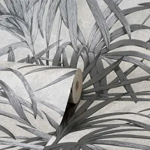 Palm Leaf Wallpaper Fine Décor Textured Heavyweight Vinyl Tropical Grey Glitter