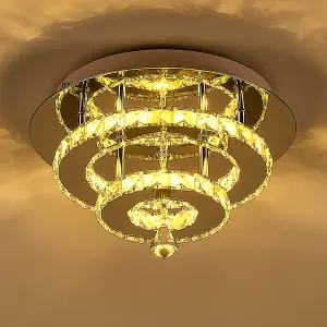 Modern Double Tiers Round Crystal Chrome Effect LED Ceiling Light Fixture 30cm Dimmable