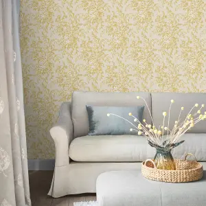 Laura Ashley Picardie Pale gold Floral Smooth Wallpaper