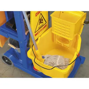 Janitorial Cleaning Trolley - Multiple Shelve - Holds Mop Buckets - Housekeeping