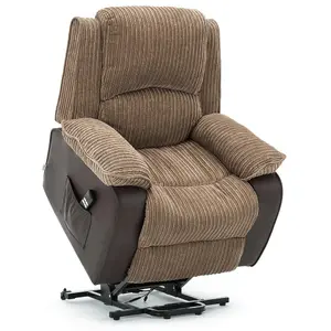 Postana Dual Motor Electric Rise Recliner Jumbo Cord Fabric Armchair Electric Lift Riser Chair (Brown)