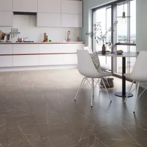 GoodHome Grey & White Marble Tile effect Laminate Flooring Sample