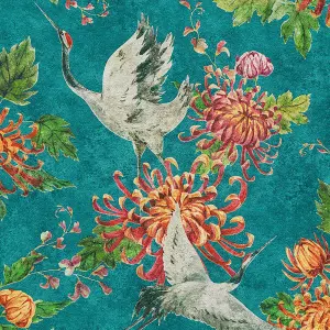 Asian Fusion Cranes Wallpaper Teal AS Creation 37464-1