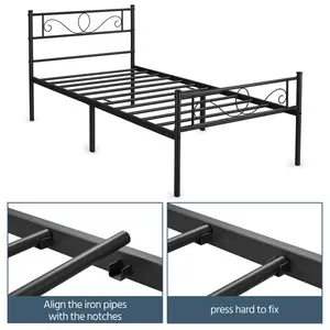 Metal Bed Frame with Headboard/Under-Bed Storage Black / Single (3')