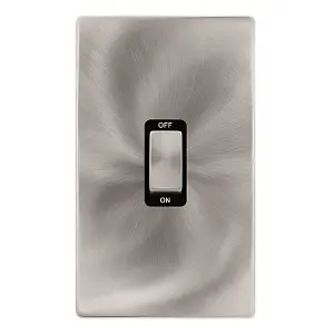 Brushed Steel Screwless Plate 2 Gang Ingot Size 45A Switch - Black Trim - SE Home