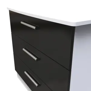 Harrow 3 Drawer Chest in Black Gloss & White (Ready Assembled)