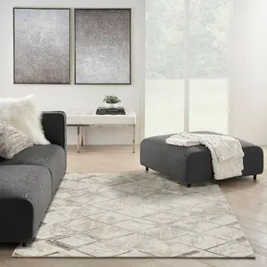 Ivory Grey Abstract Modern Geometric Rug Easy to clean Living Room and Bedroom-274cm X 366cm