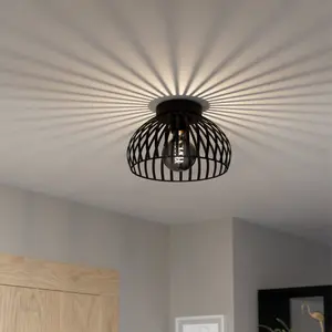 EGLO Mogano 3 Wireframe Black Flush Ceiling Light 28 cm